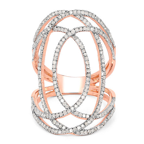 Bids.com 14K Rose Gold Plated 0.73 Carat Genuine White Diamond .925 Sterling Silver Ring Rings