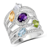 Bids.com 3.66 Carat Genuine Multi Stones .925 Sterling Silver Ring Rings