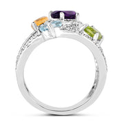 Bids.com 3.66 Carat Genuine Multi Stones .925 Sterling Silver Ring Rings
