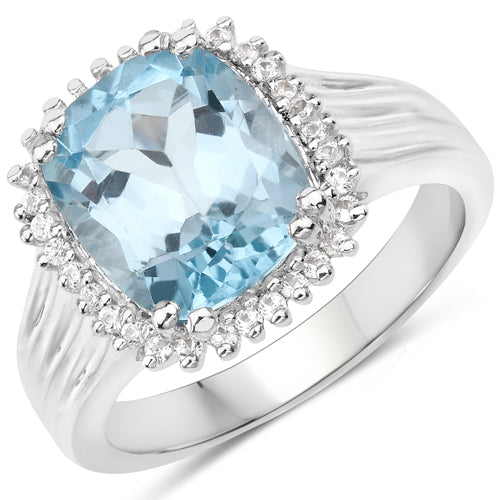 Bids.com 4.32 Carat Genuine Blue Topaz and White Zircon .925 Sterling Silver Ring Rings