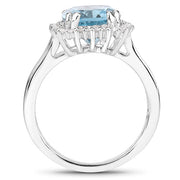 Bids.com 4.32 Carat Genuine Blue Topaz and White Zircon .925 Sterling Silver Ring Rings
