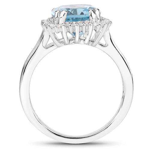 Bids.com 4.32 Carat Genuine Blue Topaz and White Zircon .925 Sterling Silver Ring Rings