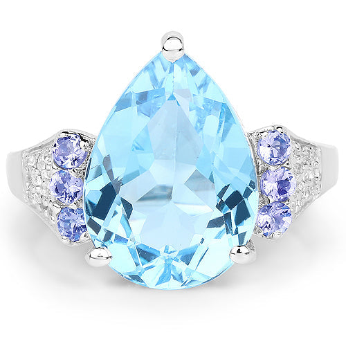 Bids.com 6.86 Carat Genuine Swiss Blue Topaz, Tanzanite & White Topaz .925 Sterling Silver Ring Rings