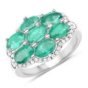 Bids.com 3.33 Carat Genuine Zambian Emerald and White Zircon .925 Sterling Silver Ring Rings