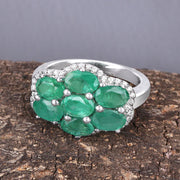 Bids.com 3.33 Carat Genuine Zambian Emerald and White Zircon .925 Sterling Silver Ring Rings