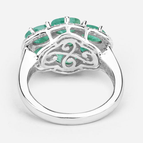 Bids.com 3.33 Carat Genuine Zambian Emerald and White Zircon .925 Sterling Silver Ring Rings