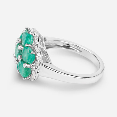 Bids.com 3.33 Carat Genuine Zambian Emerald and White Zircon .925 Sterling Silver Ring Rings
