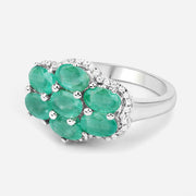 Bids.com 3.33 Carat Genuine Zambian Emerald and White Zircon .925 Sterling Silver Ring Rings