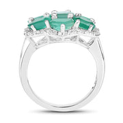 Bids.com 3.33 Carat Genuine Zambian Emerald and White Zircon .925 Sterling Silver Ring Rings