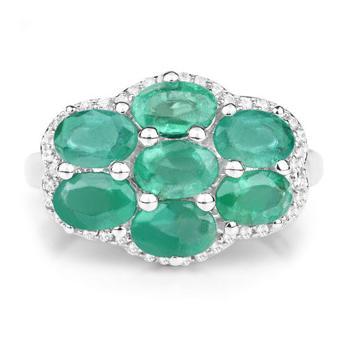 Bids.com 3.33 Carat Genuine Zambian Emerald and White Zircon .925 Sterling Silver Ring Rings