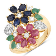 Bids.com 3.65 Carat Genuine Multi Stones .925 Sterling Silver Ring Rings