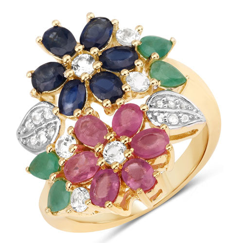 Bids.com 3.65 Carat Genuine Multi Stones .925 Sterling Silver Ring Rings