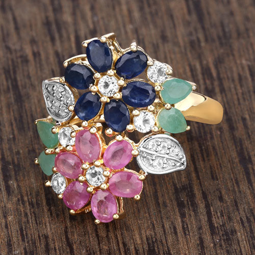 Bids.com 3.65 Carat Genuine Multi Stones .925 Sterling Silver Ring Rings