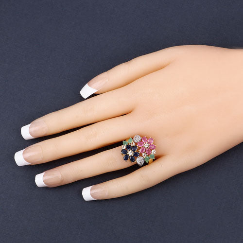 Bids.com 3.65 Carat Genuine Multi Stones .925 Sterling Silver Ring Rings