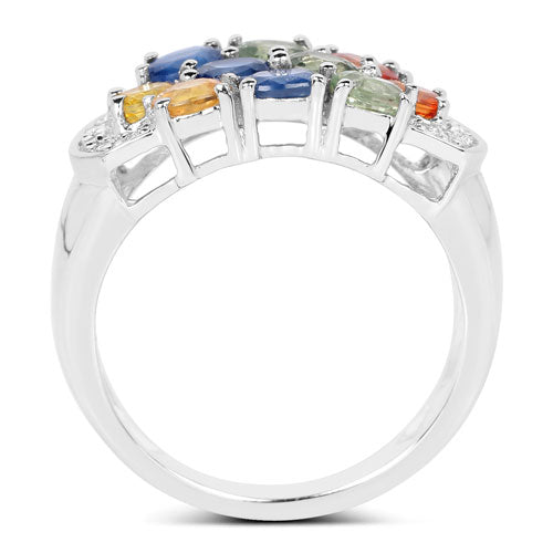 Bids.com 2.05 Carat Genuine Multi Sapphire .925 Sterling Silver Ring Rings