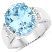 Bids.com 8.36 Carat Genuine Blue Topaz and White Zircon .925 Sterling Silver Ring Rings
