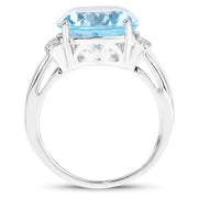 Bids.com 8.36 Carat Genuine Blue Topaz and White Zircon .925 Sterling Silver Ring Rings