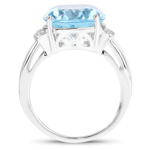 Bids.com 8.36 Carat Genuine Blue Topaz and White Zircon .925 Sterling Silver Ring Rings