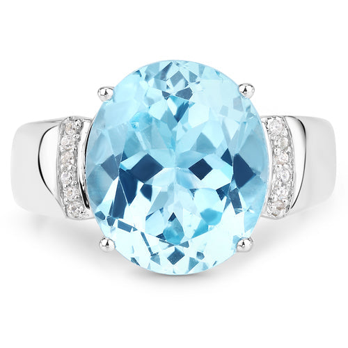 Bids.com 8.36 Carat Genuine Blue Topaz and White Zircon .925 Sterling Silver Ring Rings