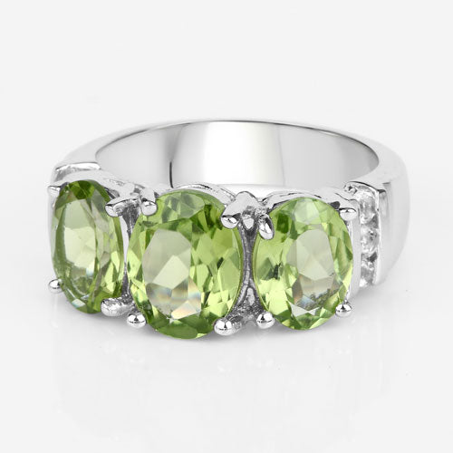 Bids.com 4.14 Carat Genuine Peridot and White Topaz .925 Sterling Silver Ring Rings