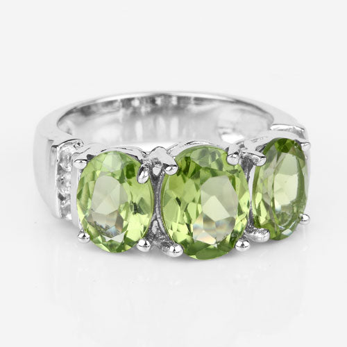 Bids.com 4.14 Carat Genuine Peridot and White Topaz .925 Sterling Silver Ring Rings