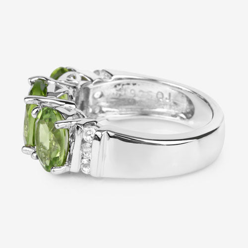 Bids.com 4.14 Carat Genuine Peridot and White Topaz .925 Sterling Silver Ring Rings