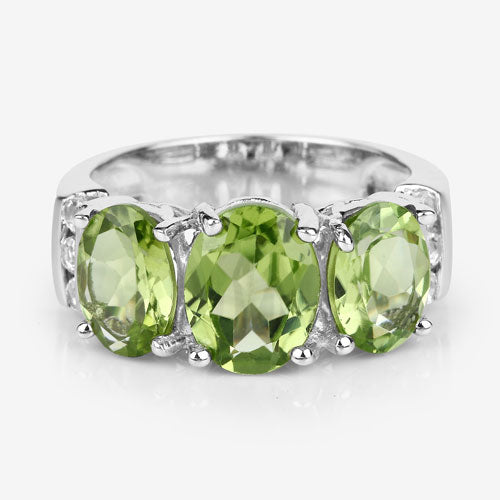 Bids.com 4.14 Carat Genuine Peridot and White Topaz .925 Sterling Silver Ring Rings