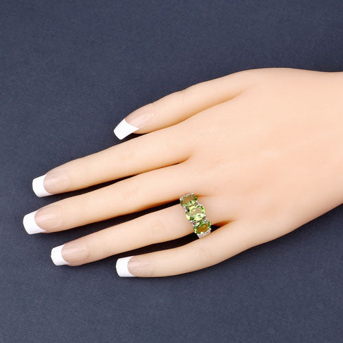 Bids.com 4.14 Carat Genuine Peridot and White Topaz .925 Sterling Silver Ring Rings
