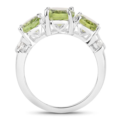Bids.com 4.14 Carat Genuine Peridot and White Topaz .925 Sterling Silver Ring Rings