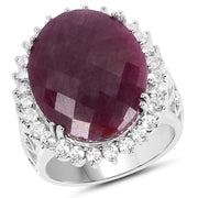 Bids.com 19.12 Carat Genuine Ruby and White Topaz .925 Sterling Silver Ring Rings