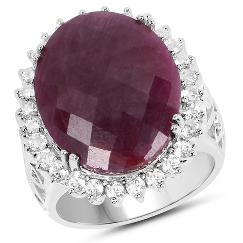 Bids.com 19.12 Carat Genuine Ruby and White Topaz .925 Sterling Silver Ring Rings