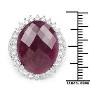 Bids.com 19.12 Carat Genuine Ruby and White Topaz .925 Sterling Silver Ring Rings