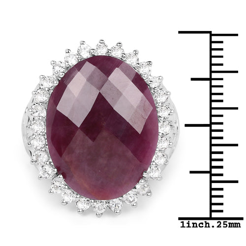 Bids.com 19.12 Carat Genuine Ruby and White Topaz .925 Sterling Silver Ring Rings