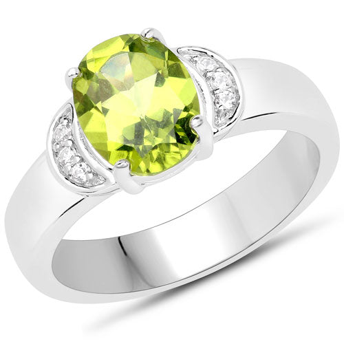 Bids.com 1.76 Carat Genuine Peridot and White Zircon .925 Sterling Silver Ring Rings
