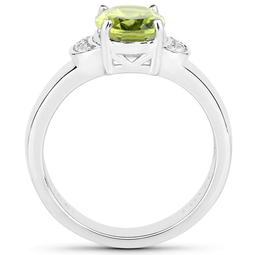 Bids.com 1.76 Carat Genuine Peridot and White Zircon .925 Sterling Silver Ring Rings