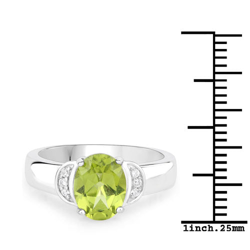 Bids.com 1.76 Carat Genuine Peridot and White Zircon .925 Sterling Silver Ring Rings