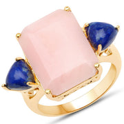 Bids.com 12.18 Carat Genuine Pink Opal and Lapis .925 Sterling Silver Ring Rings