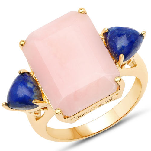 Bids.com 12.18 Carat Genuine Pink Opal and Lapis .925 Sterling Silver Ring Rings