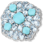 Bids.com 6.18 Carat Genuine Turquoise and Blue Topaz .925 Sterling Silver Ring Rings