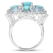 Bids.com 6.18 Carat Genuine Turquoise and Blue Topaz .925 Sterling Silver Ring Rings