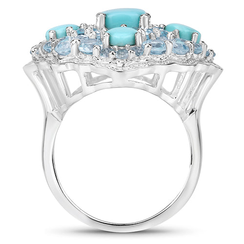 Bids.com 6.18 Carat Genuine Turquoise and Blue Topaz .925 Sterling Silver Ring Rings