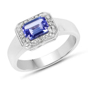 Bids.com 1.12 Carat Genuine Tanzanite and White Topaz .925 Sterling Silver Ring Rings