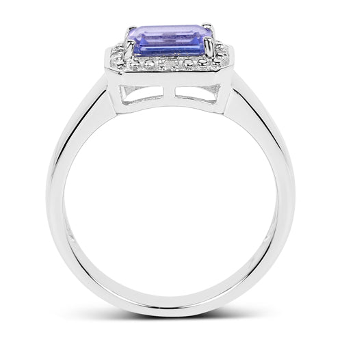 Bids.com 1.12 Carat Genuine Tanzanite and White Topaz .925 Sterling Silver Ring Rings