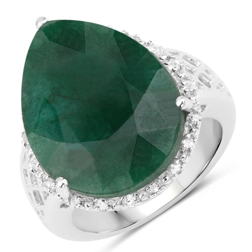 Bids.com 13.05 Carat Dyed Emerald and White Topaz .925 Sterling Silver Ring Rings