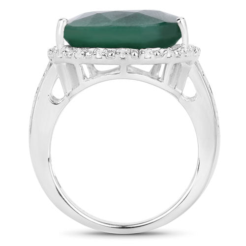 Bids.com 13.05 Carat Dyed Emerald and White Topaz .925 Sterling Silver Ring Rings