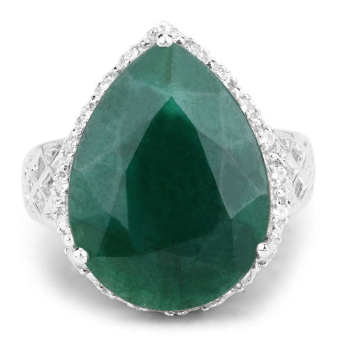 Bids.com 13.05 Carat Dyed Emerald and White Topaz .925 Sterling Silver Ring Rings