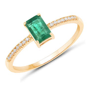 Bids.com 0.59 Carat Genuine Zambian Emerald and White Diamond 14K Yellow Gold Ring Rings