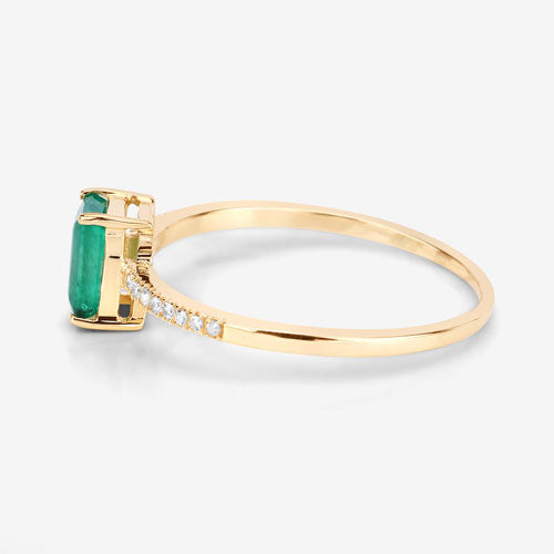 Bids.com 0.59 Carat Genuine Zambian Emerald and White Diamond 14K Yellow Gold Ring Rings