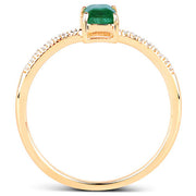 Bids.com 0.59 Carat Genuine Zambian Emerald and White Diamond 14K Yellow Gold Ring Rings