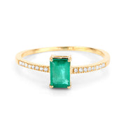 Bids.com 0.59 Carat Genuine Zambian Emerald and White Diamond 14K Yellow Gold Ring Rings